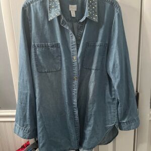 Chico's Gold Studded Blue Denim Shirt